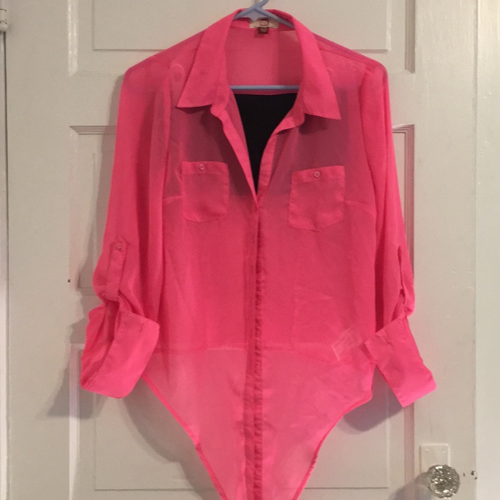 See through long sleeve pink top, black under band